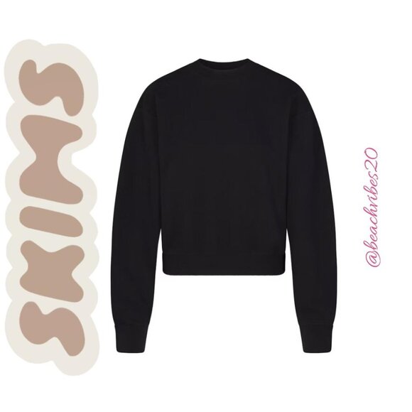 SKIMS Cotton Fleece Classic Crewneck Pullover Medium Onyx NWT - Picture 5 of 7